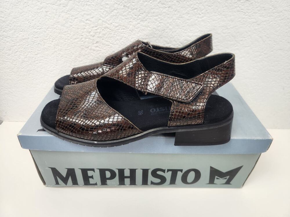 Mephisto Fulvia Sandal in Dark Brown Pythonmetal Size 9 Women Excellent Cond